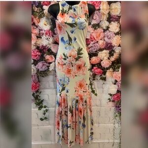 Floral Sleeveless Dress - Cream and Pink